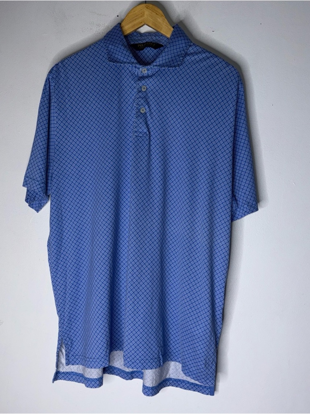 polo golf ralph‎ lauren Blue Diamond Print Short Sleeve Polo Top Large Cotton